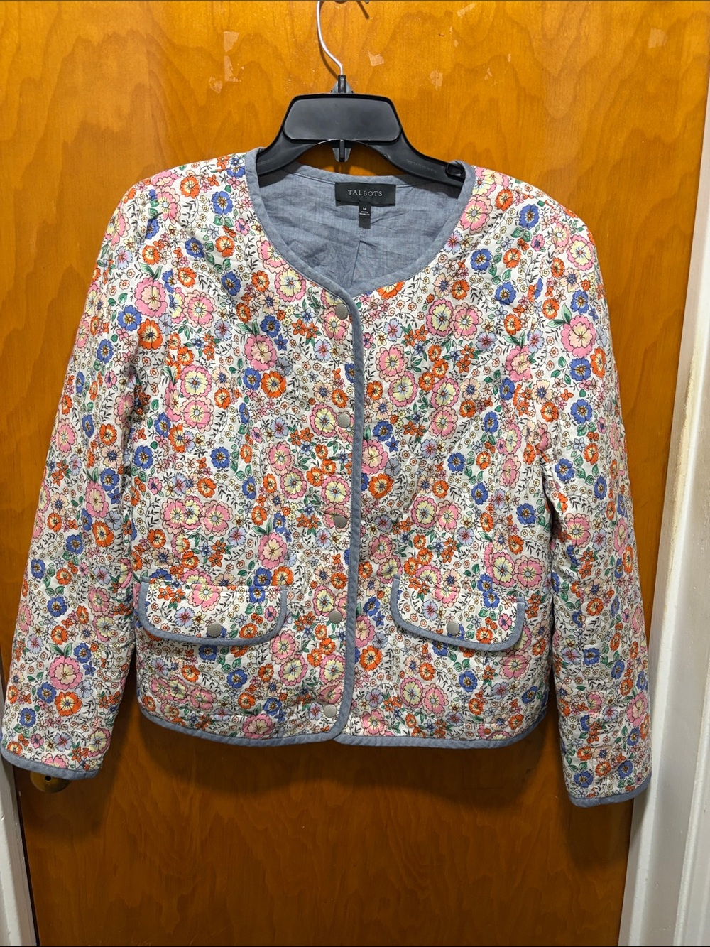 Talbots Multicolor Floral Quilted Crewneck Bomber Jacket